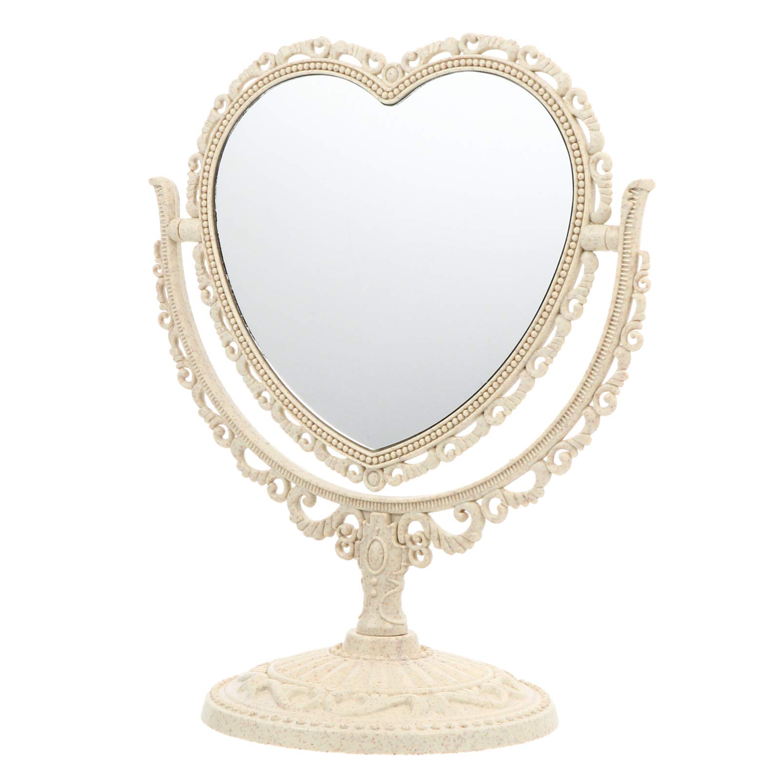 Luxshiny Retro Tabletop Mirror Heart Shaped Table Mirror With Stand Rotating Mirror Two-Sided Makeup Mirror