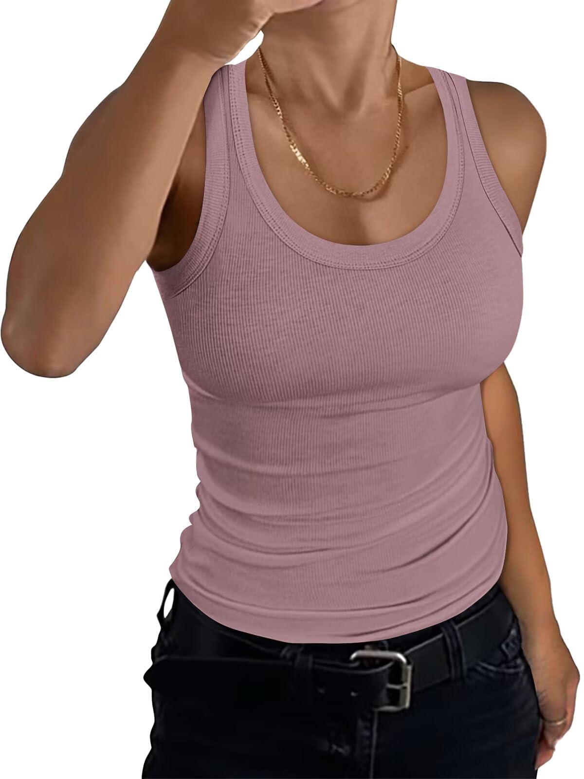 EADINVE Women's Scoop Neck Ribbed Tank Top Basic Sleeveless Racerback Tops Summer Trendy Slim Fit Shirts 2026