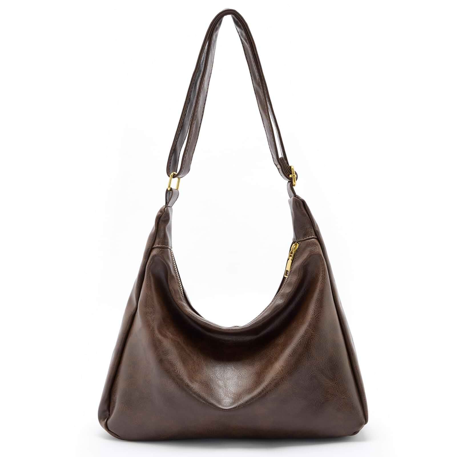 Slouchy Shoulder Bag for Women, Foldable Crossbody Hobo Purse in PU Leather Adjustable strap, polycotton lining, five organized pockets, fits up to a 12.9-inch tablet