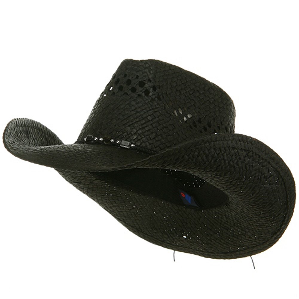 Mega CapMG Womens Straw Outback Toyo Cowboy Hat, Black