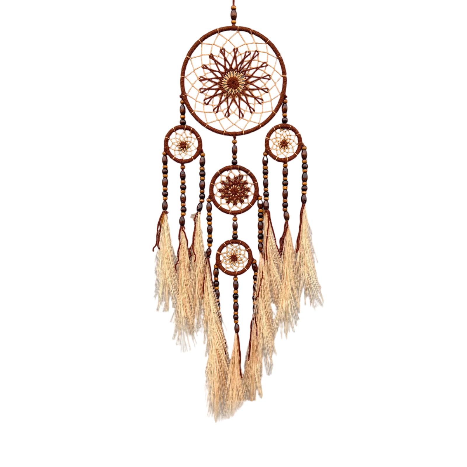 Buxuaaaa Aesthetic Macrames Wooden Beads Dreamcatchers with Pampas Grass for Bedroom Artistics Home Decors Wall Hanging Ornament Home Decoration