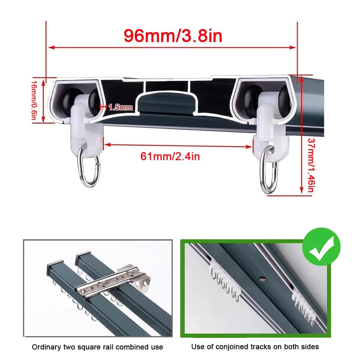 Rail en aluminium 2 couches Heavy-Du 3,6 m pour plafond lourd Design silencieux Séparateur de pièce polyvalent Disponible en 2 m à 6 m de profondeur