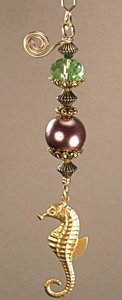 Seahorse with Faux Pearl and Faceted Glass Ceiling Fan Pull Chain/Light Pull