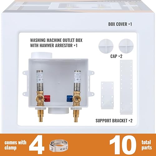 Miniatura 7 de SUNGATOR Caja de salida de lavandería para lavadora, caja de pared con válvula de agua para lavadora con drenaje central, entrada de crimpado Pex de
