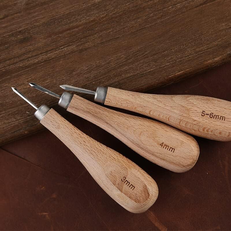 SHWAKK 3mm 4mm 5-6mm Leather Craft Awl Wooden Diamond Rhombus DIY Leather Stitching Sewing Awl Leathercraft Punch Handcraft Tool - (Color: 5-6mm)