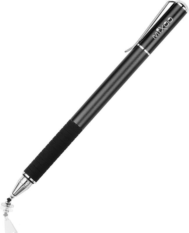 Mixoo Lápiz Óptico para Pantalla Táctil, Disco 2 en 1 y Punta de Fibra Sensibilidad y Lápiz Óptico de Precisión para iPad, iPhone, Tableta, Teléfono Android, Chromebook, Switch, Todos los Dispositivos de Pantalla Táctil, Negro