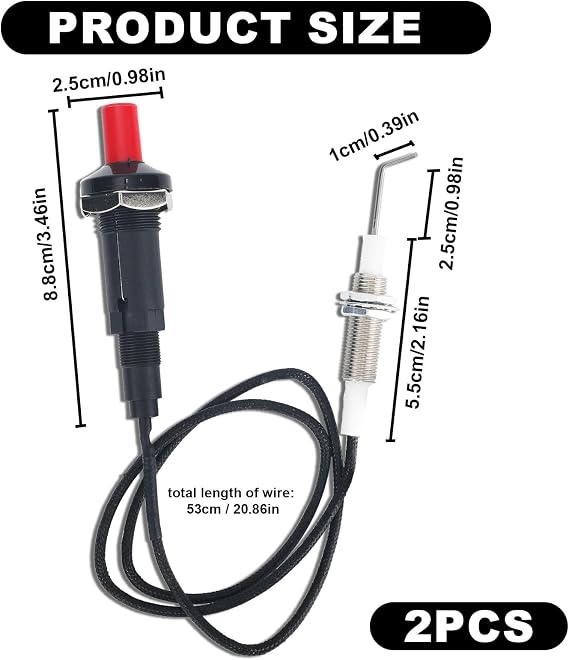 2pcs Propane Push Button Piezo Igniter, Grill Ignition Replacement with Screw Ignition Needle Practical Accessories for Oven Kitchen Gas Fireplace