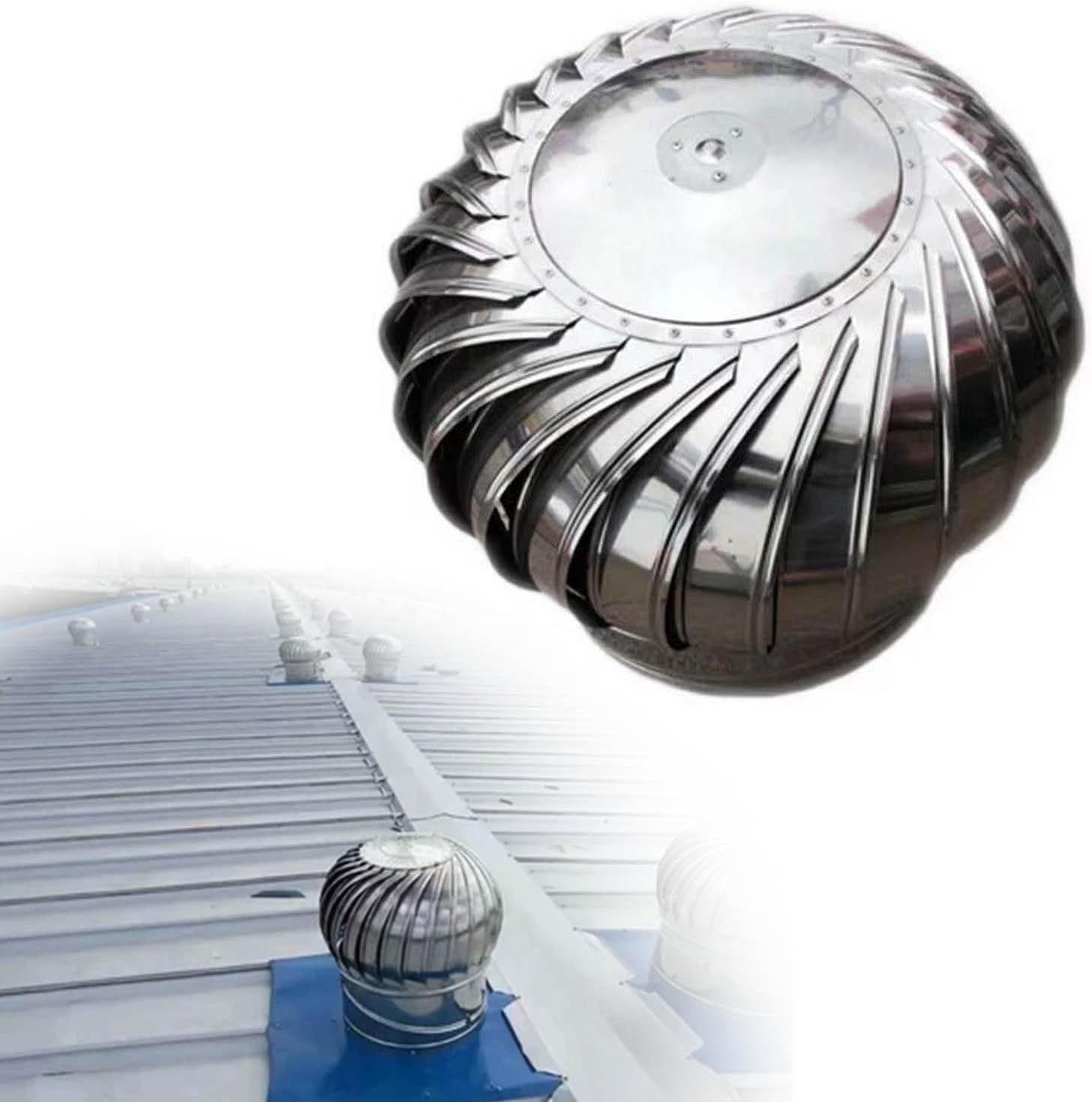 Roof Flue Vent Round Exhaust Cap Air Vent 360° Rotation Ventilation Outlet High-Speed Bearings Without Power Roof Ventilator