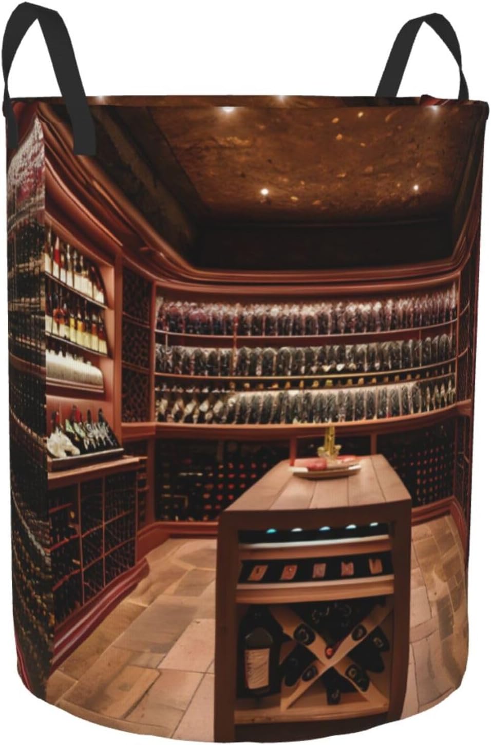 Red Wine Cellar Round Waterproof Oxford Fabric Large Clothes Basket Laundry Hamper With Handles,Toy Storage