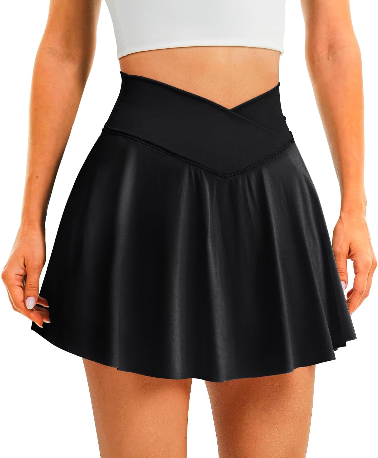 DLOODA Womens Tennis Skirt with Pockets Shorts Crossover High Waisted Athletic Skorts Skirts for Golf Running Workout