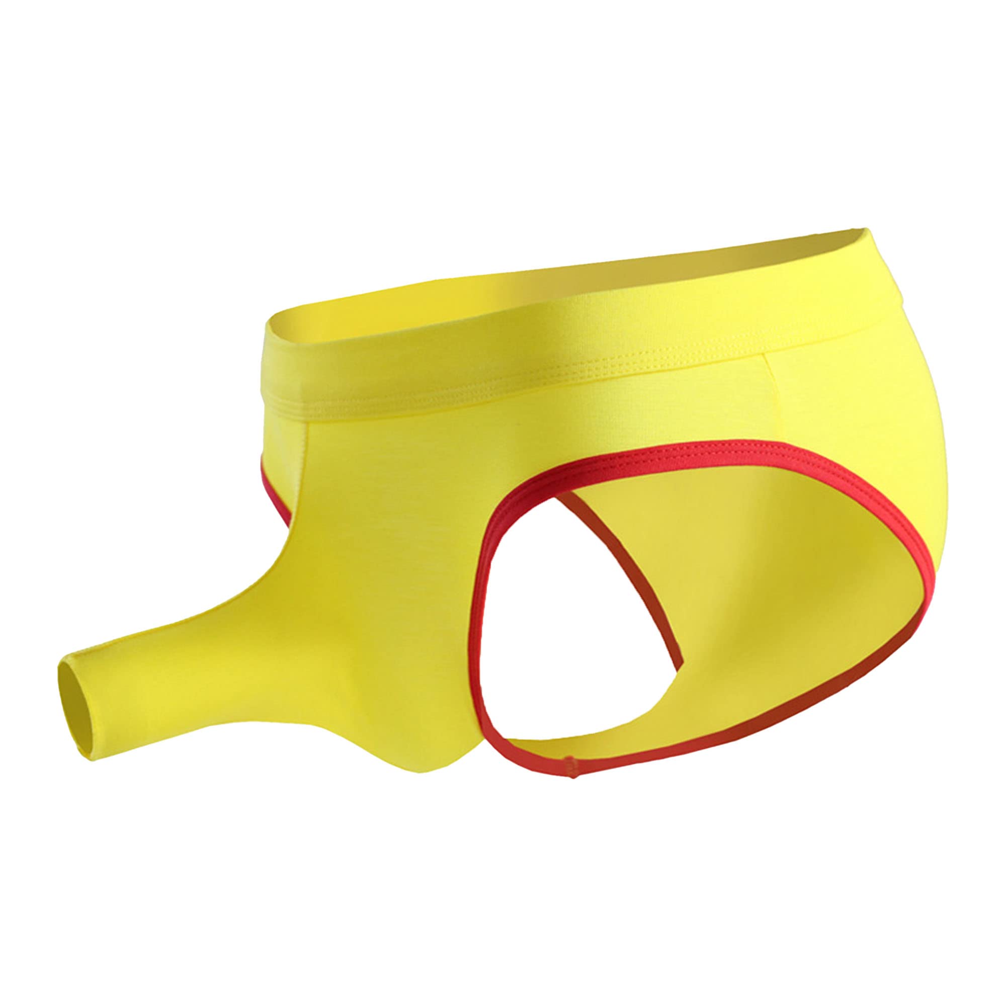 JEKE-DG Mens Open Elephant Nose Style Briefs Bulge Pouch Breathable Underwear Low Rise Bikini Thongs Underpants (Large,Yellow-1pc)
