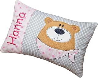 Kleines Kissen mit Wunschnamen Bärchen, Personalisiert, 29cm x 19cm, Polyesterfasern Füllung, Handgefertigt in Deutschland