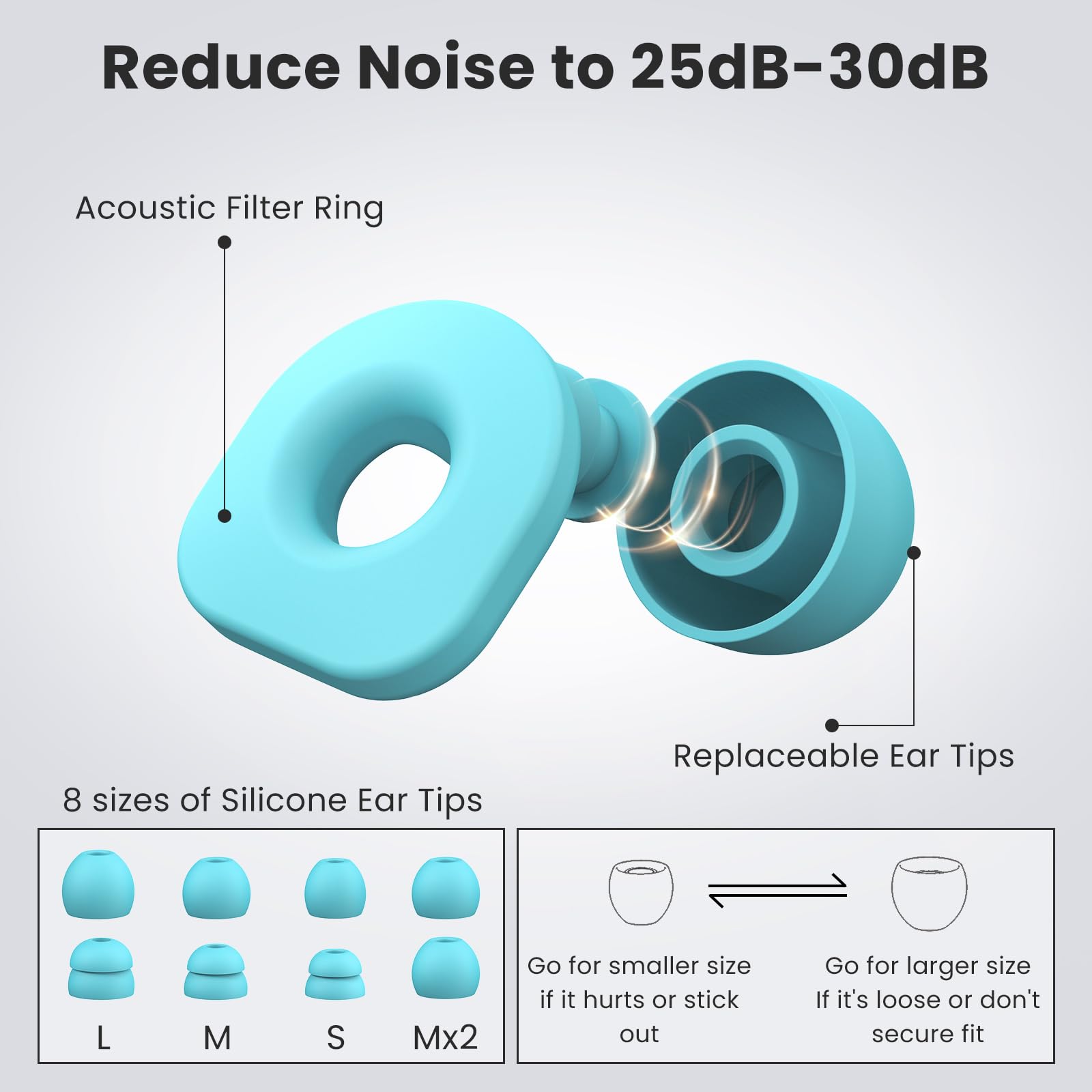2 pares de tapones para los oídos para dormir, tapones reutilizables para los oídos con 8 pares de almohadillas para los oídos y un cable conector, tapones suaves para los oídos para reducción de