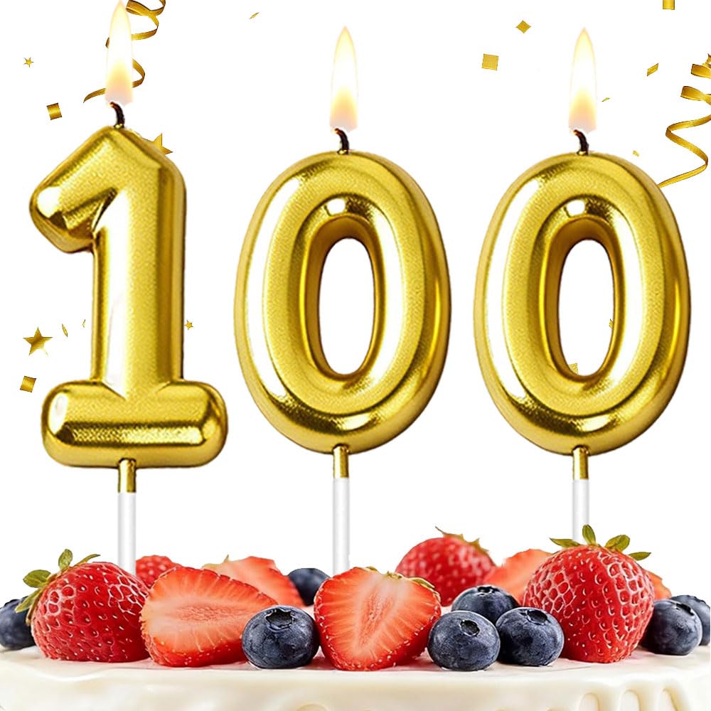 Hlwgfjdy Gold 100Th Birthday Candles Number 100 Cake Topper Happy Birthday Cake Decorations For 100Th Birthday Party, Candles For Birthday Anniversary Celebration Party Supplies