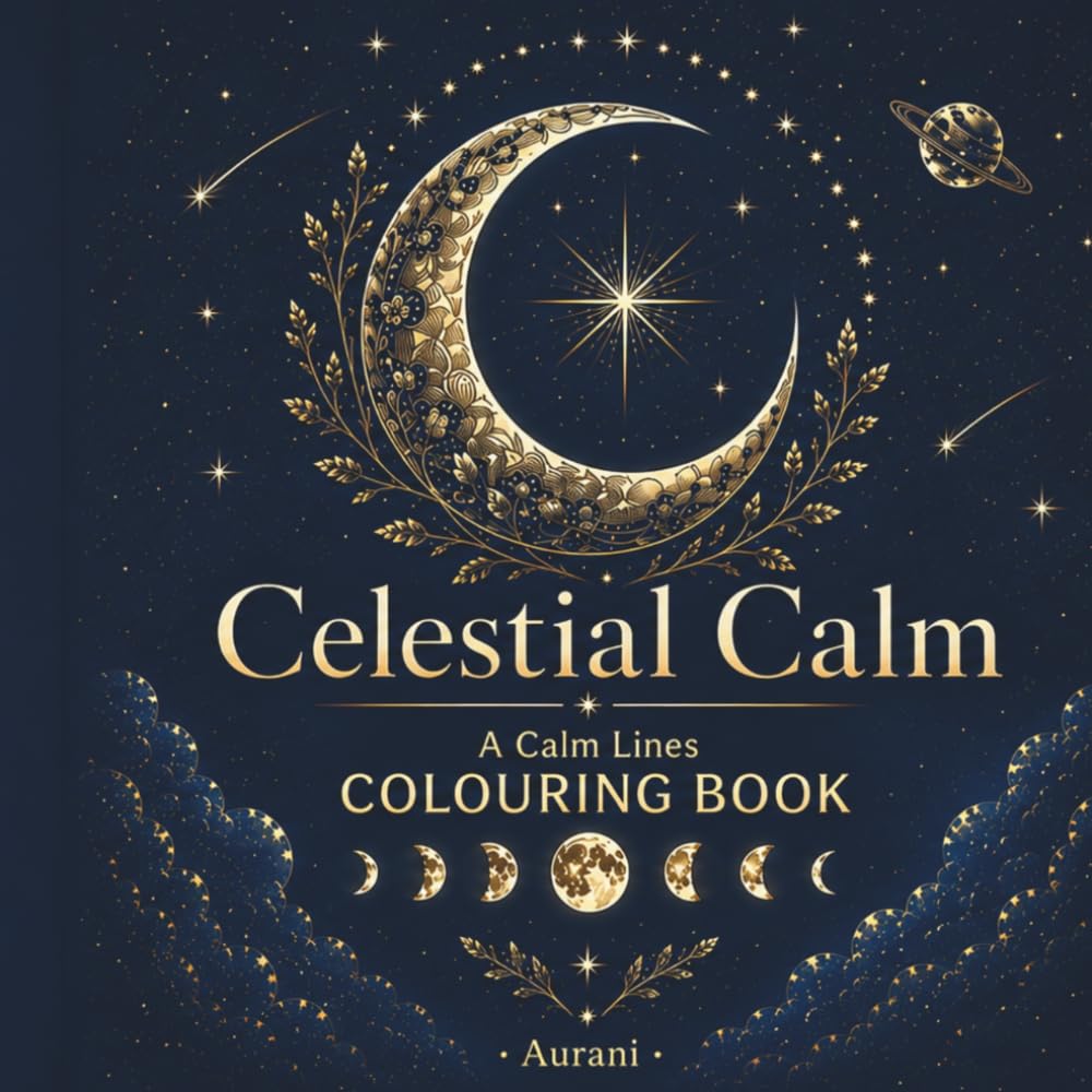 Celestial Calm: A Calm Lines Colouring Book with 40 Simple Celestial Designs for Relaxation