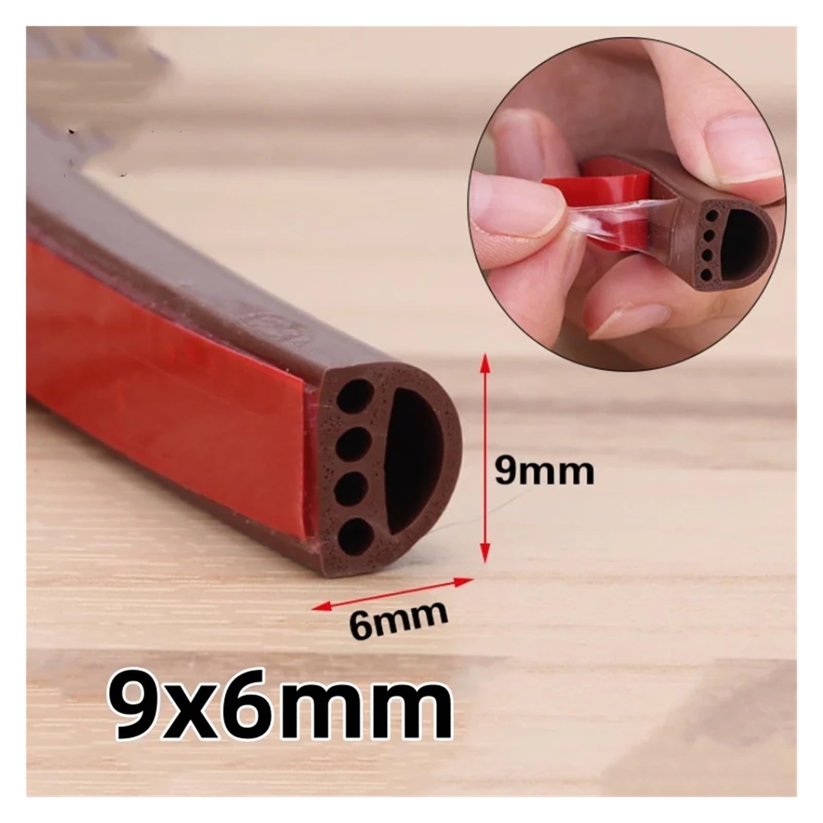Striscia fonoassorbente autoadesiva in silicone for porte e finestre da 6 m, isolamento for porte e finestre, striscia anticollisione e antivento(9x6mm brown)
