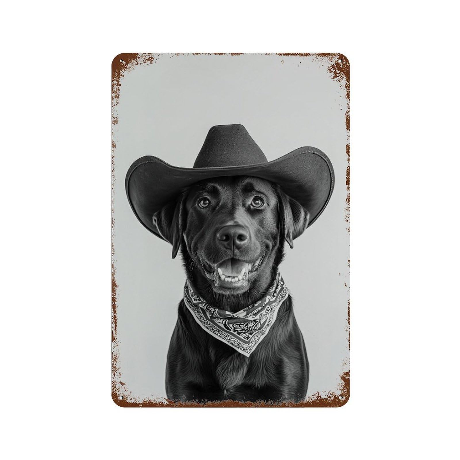 xiaoxiaoshen Chocolate Labrador Cowgirl Hat Print Wall Decor Art Metal Tin Poster Modern Home Decor Art Home Bar Shop Decorations Vintage Sign 30x20cm