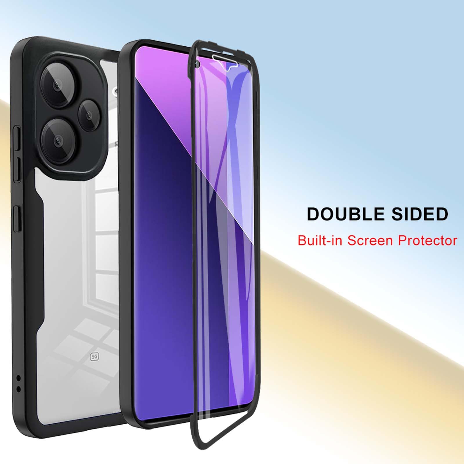 HAOYE Cover per Xiaomi Redmi Note 13 Pro+ Plus 5G con Proteggi Schermo, Trasparente Custodia 360 Gradi Silicone TPU e PC Doppio Strato Protettiva Case Bumper. Nero