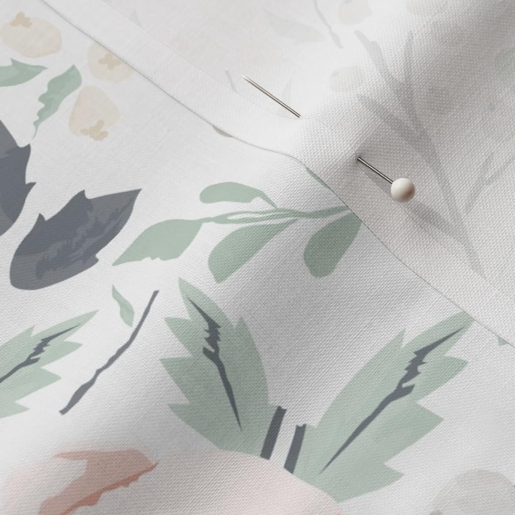 Spoonflower Fabric - Soft Meadow Floral Hibiscus Coral Girl Sage Berries Flowers Blush Pink Printed on Petal Signature Cotton Fabric by The Yard - Sewing Quilting Apparel Crafts Decor