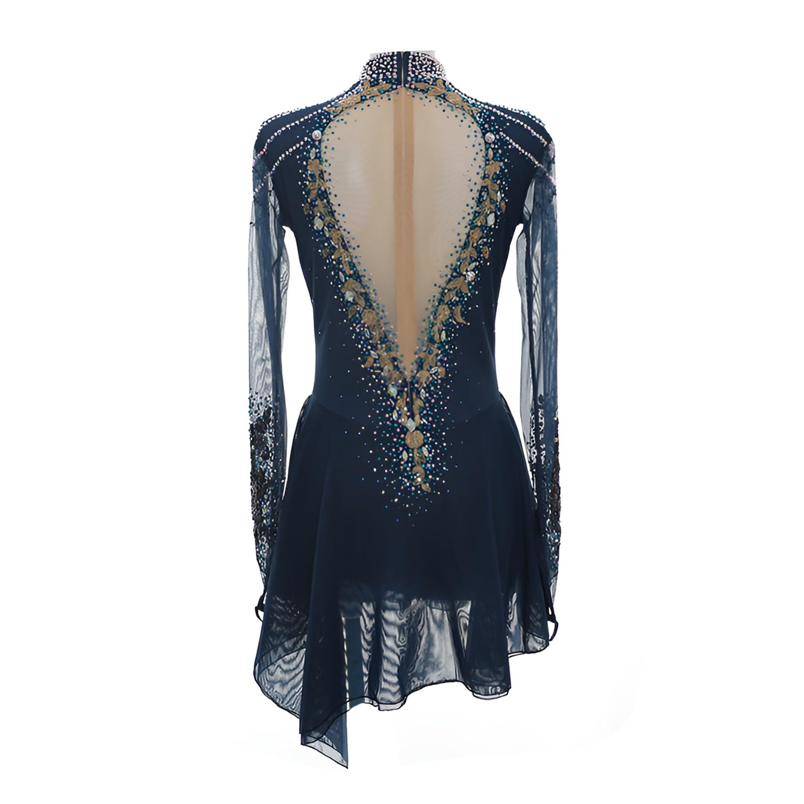 Girls' Customizable Figure Skating Dress, Breathable Mesh Stretch Fabric Stage Skating Outfits for Competition(X-Small) Blue