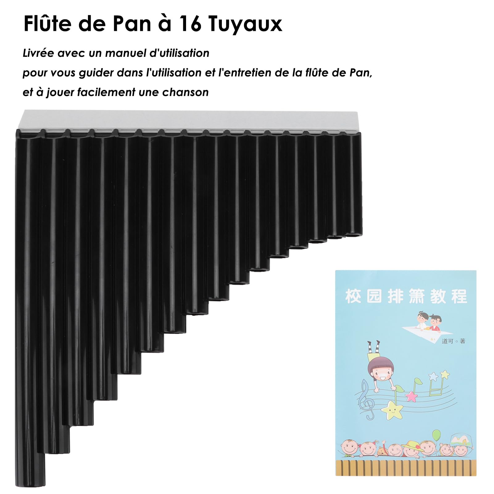 Flûte de Pan Pan Flute Instrument jouez facilement une chanson Facile à apprendre et à jouer Plus que les flûtes en bambou Flûte de Pan 16 tuyaux pour la musique(le noir)
