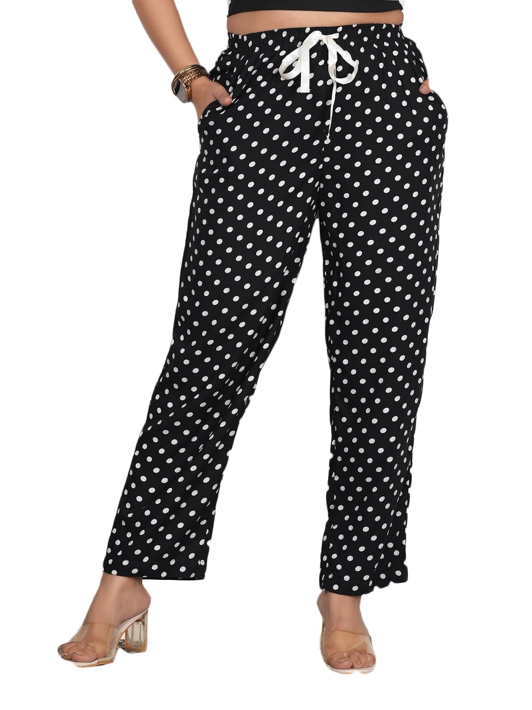 Women’s Pure Cotton Woven Pyjama | Mid Rise Relaxed Fit Elasticated Drawstring Waistband & Side Pocket | Comfortable Lounge, Sleepwear & Casual Bottom Wear(PY-88511BLACK)-picture-14
