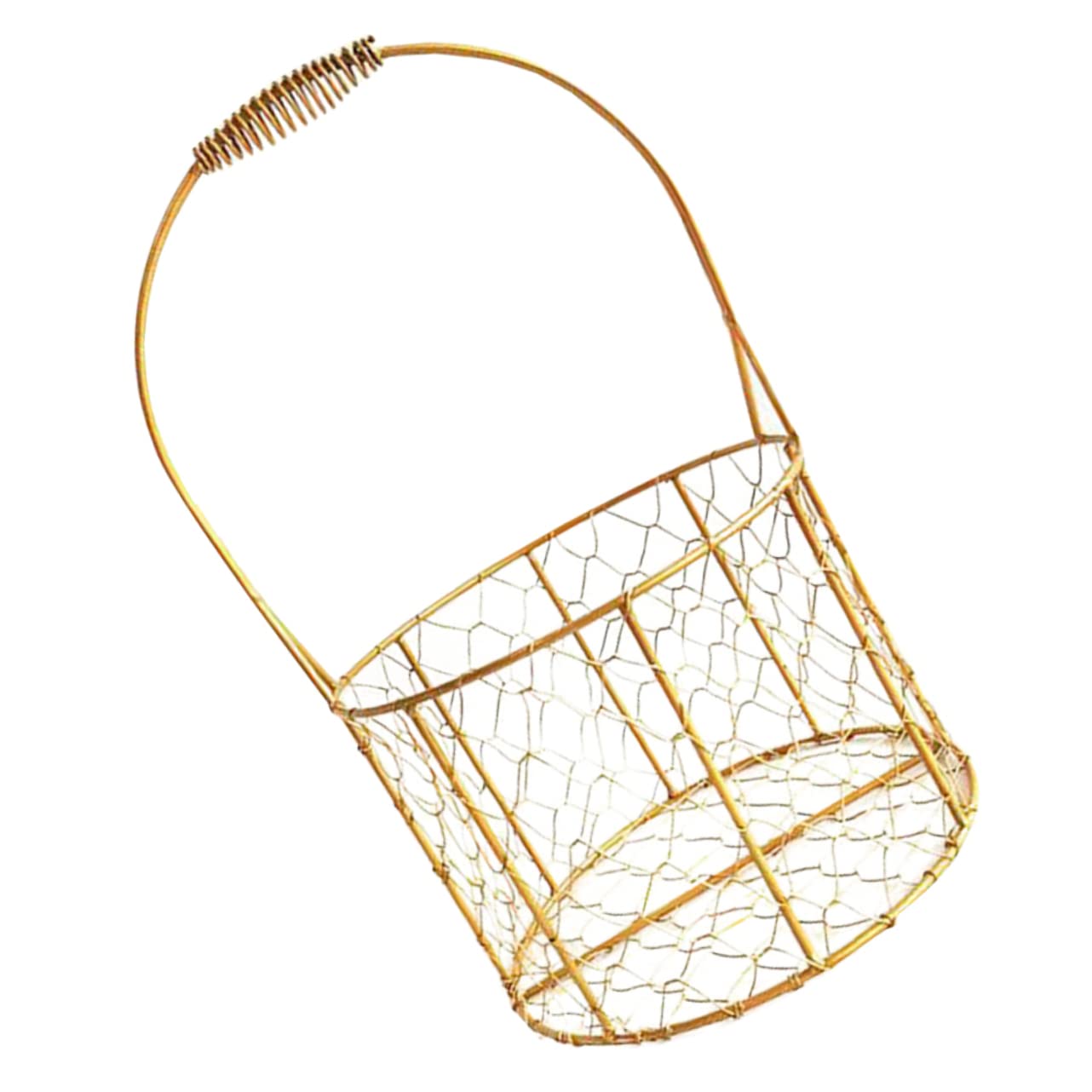 Round Iron Wire Flower Girl Basket with Handle Decorative Storage for Weddings Home Organization Cosmetics Plants and Crafts