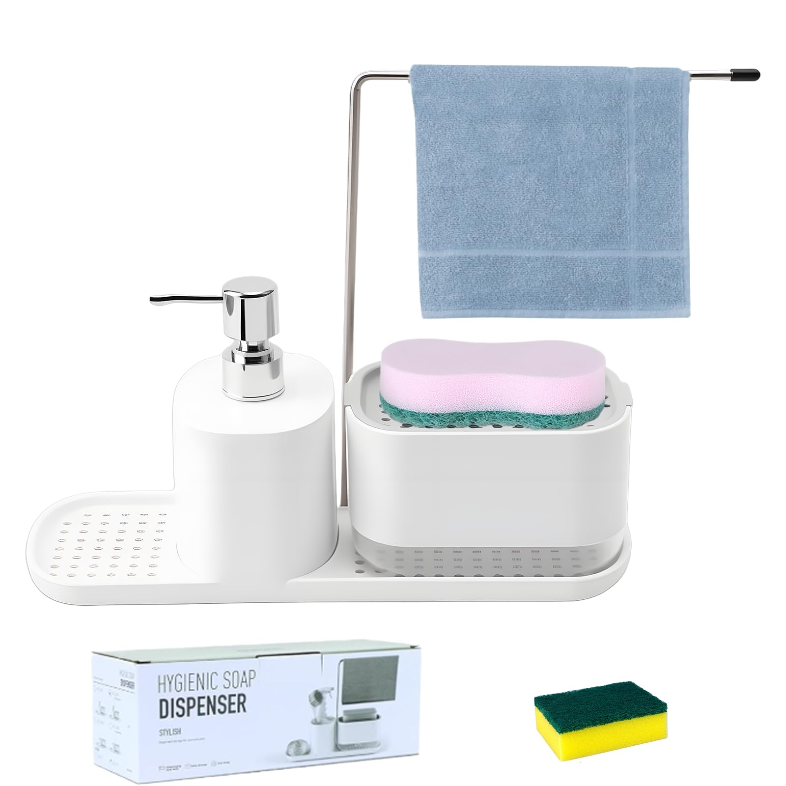 Spülbecken Organizer Küche,4-in-1 Schwammablage mit Spülmittelhalter