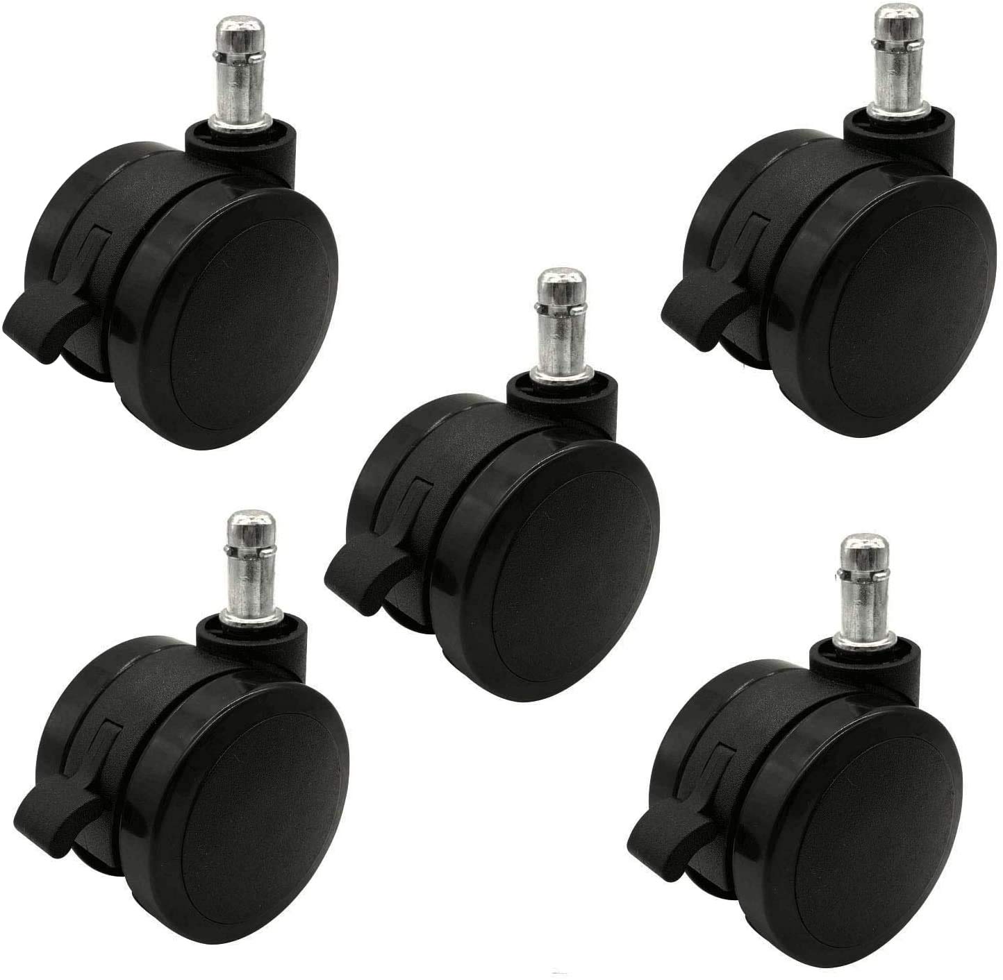 AAGUT Caster Wheels 2 Inch Replacement Office Chair Polyurethane Caster Wheels for Soft Floors and Carpet with Locking Brake Standard Stem 11x22mm Black 5 Pack