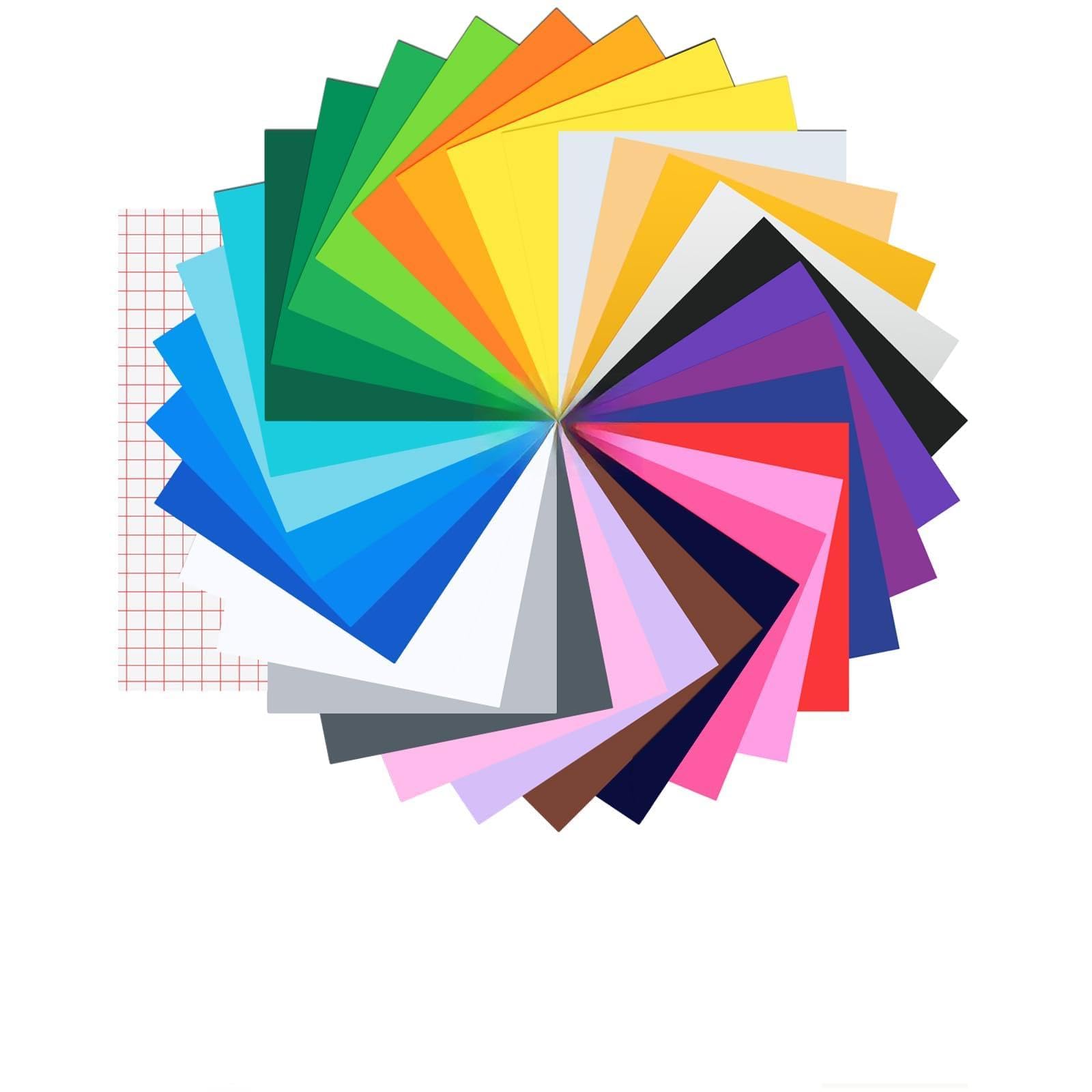 42 Pack Permanent Vinyl, Self Adhesive Vinyl for Cricut, 32 Self Adhesive Vinyl Sheets with 10 Transfer Paper for Decor Sticker, Logo, Banners, Party Decoration 32colors, 21X30.5CM