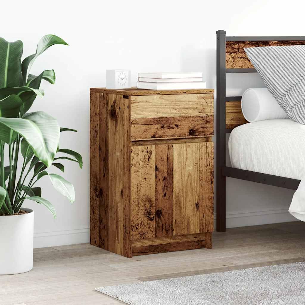 Elegante mesita de noche para dormitorio, aspecto de madera envejecida blanca, 39 x 35 x 65 cm, material de madera, fácil de limpiar, mesita de noche con superficie lisa y espacio de