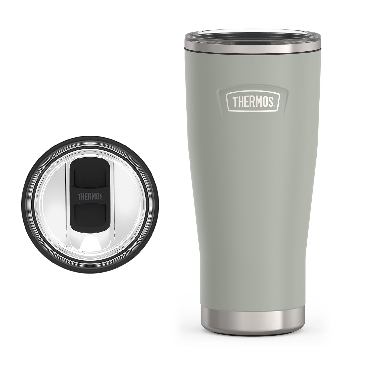 THERMOS Icon Series 24oz Stainless Steel Tumbler with Slide Lock Lid, Leakproof, Fits Cupholder, Dishwasher Safe, Griptec™ Non‑Slip Base, Keeps Drinks Hot 6 Hrs/Cold 22 Hrs, River Rock