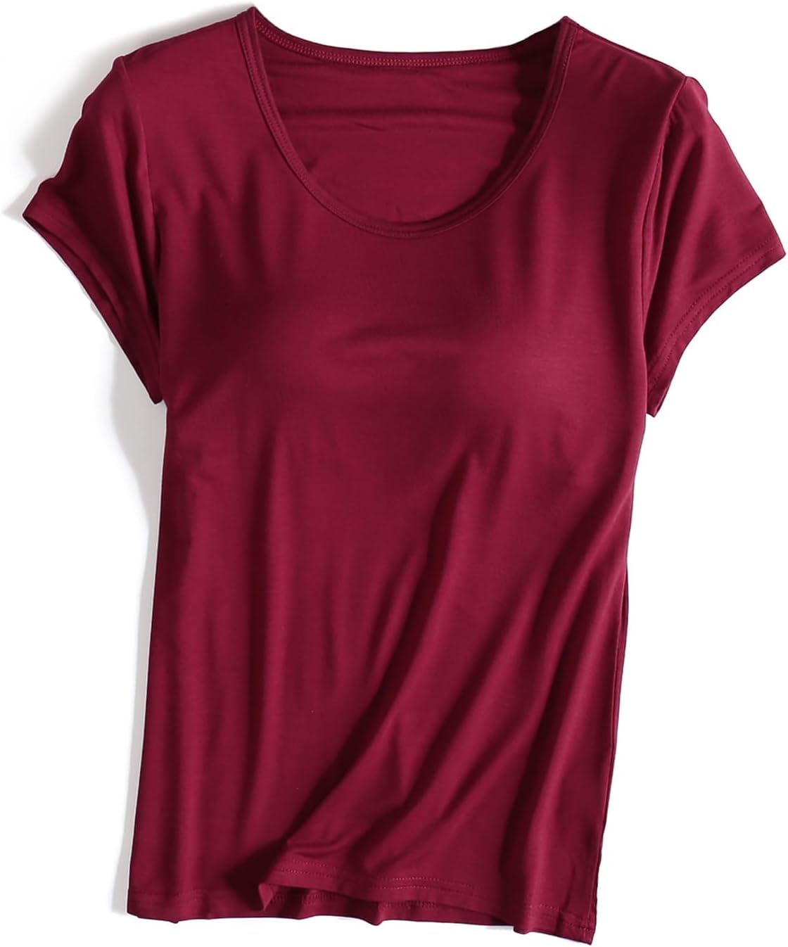 Zylioo Women's Modal Padded Built-in-Bra T-Shirts Short-Sleeve Crew Neck Wireless Bra Tops Tee Plus Size