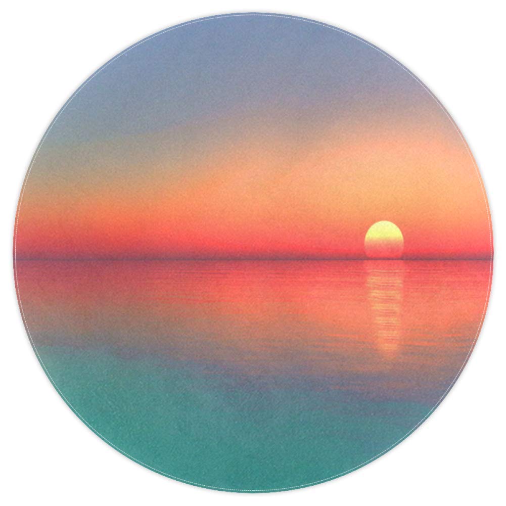 Tapis rond calme coucher de soleil océan 160cm doux antidérapant pour chambre et salon