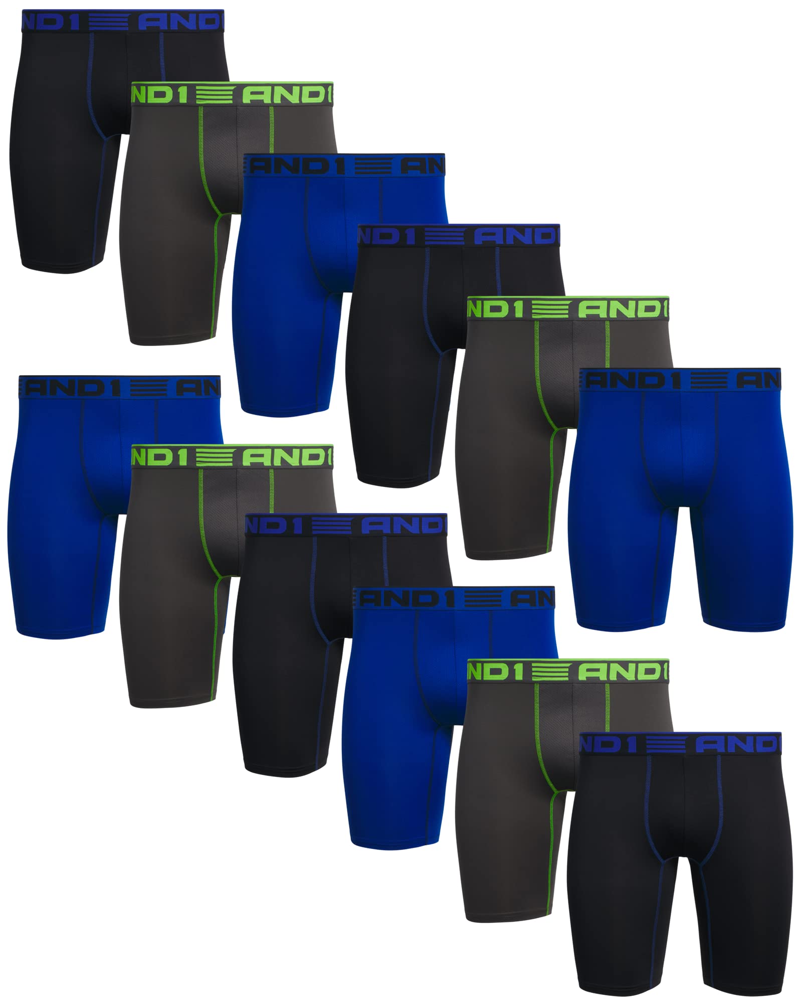 AND1 Mens Boxer Briefs - 12 Pack Platinum Performance Long Leg Boxer Briefs with Pouch - Boxers for