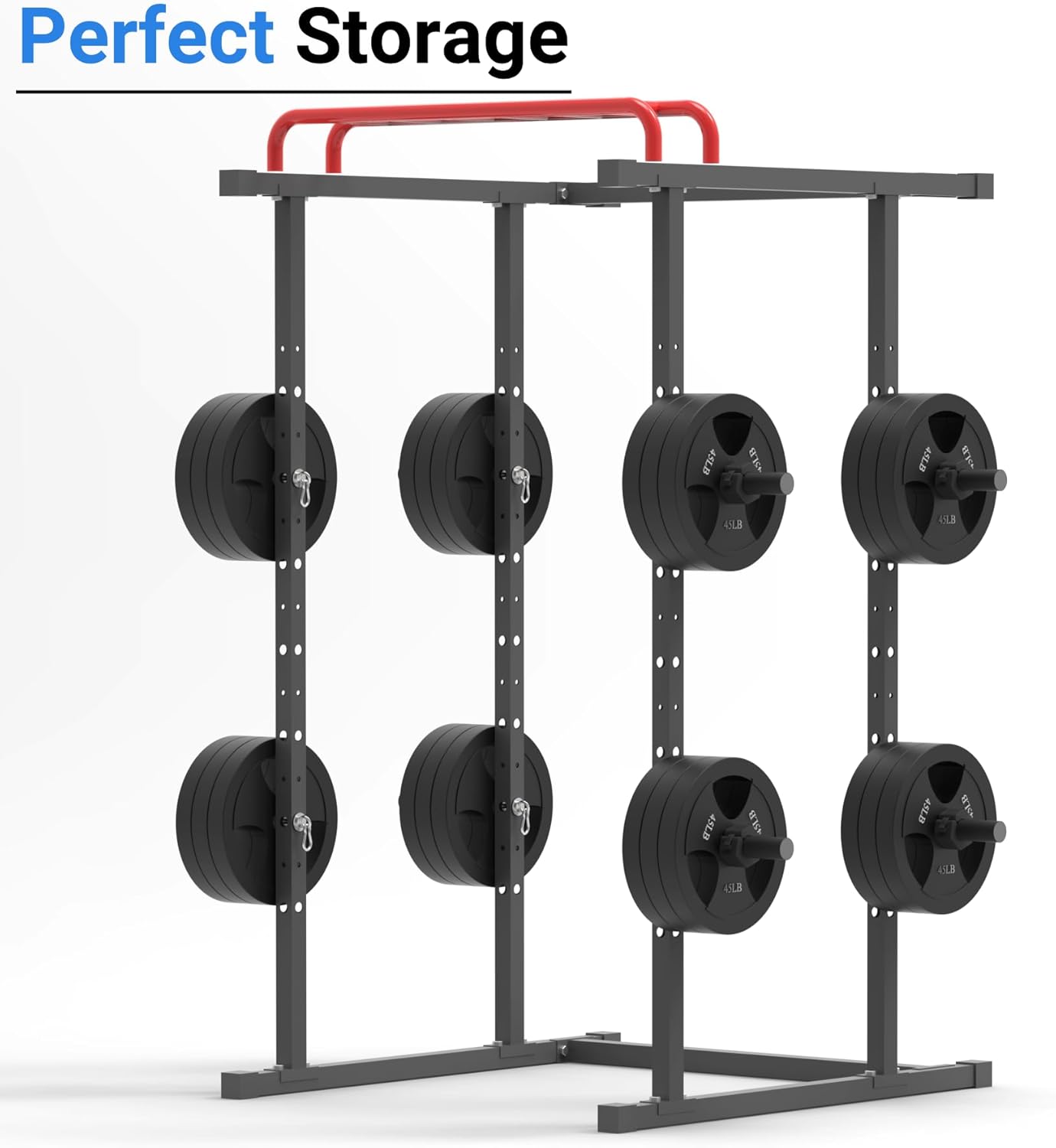 Weight Plate Holder Power Rack Attachment | Reinforced Steel Disc Design | 300LB Capacity | Dual-Purpose Olympic Plate Storage & Band Hook | Tool-Free Install for 2x2, 2x3, 3x3 Racks