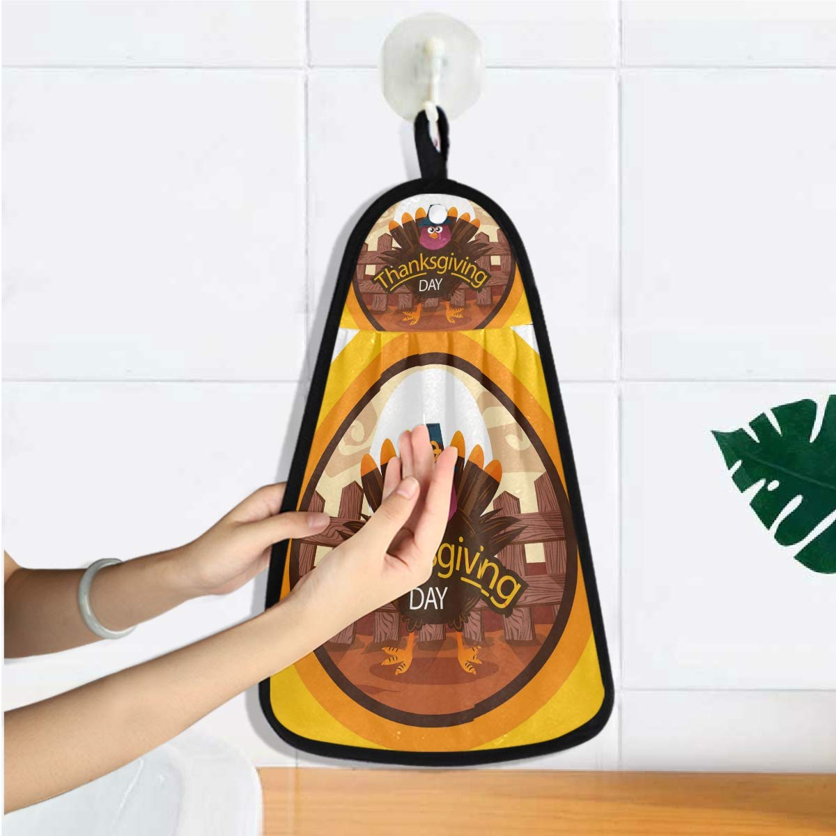 Mud Pie Asciugamano Da Cucina In Cotone Per Ringraziamento Con Applique Tacchino A Gambe Pendenti E Frange, 53x35 Cm