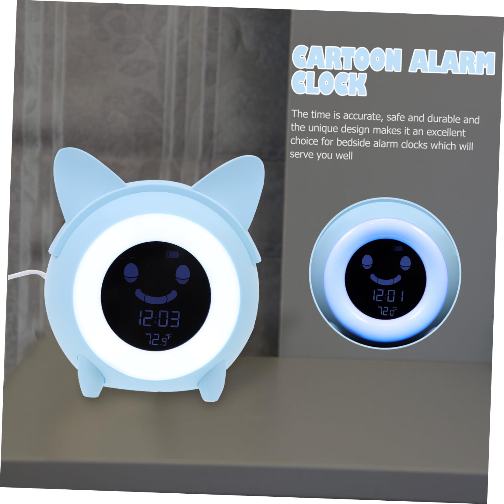 ABOOFAN Elektronischer Wecker Wecklampe Aus Langlebigem Material Mit Aufwachlicht Für Kinderzimmer Dekor Sanfte Zeiteinstellungen Niedliche Cartoon Form Integriertes Nachtlicht in Blau
