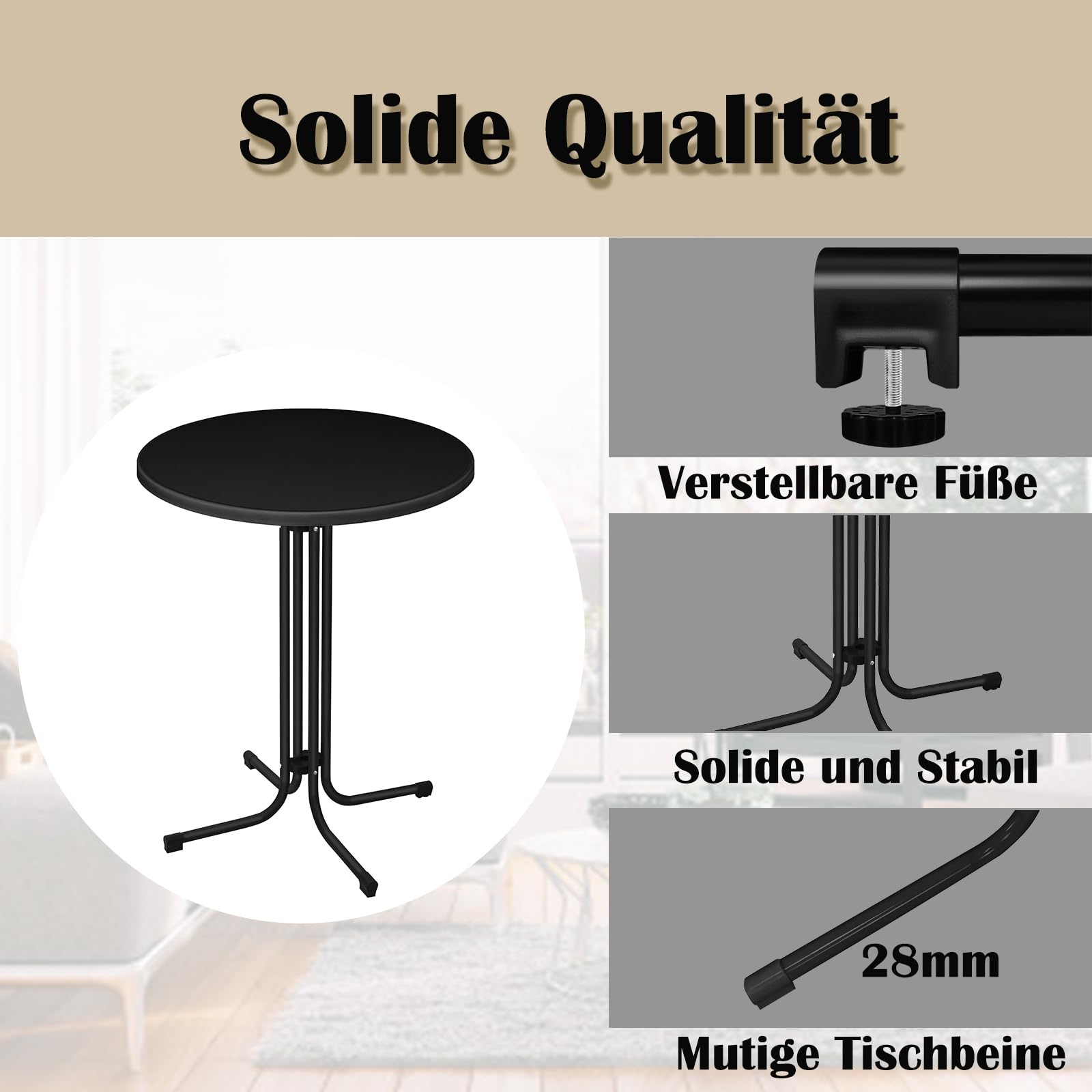 LZQ Table mange-debout pliante - Diamètre : 80 cm - Ronde - Pour l'intérieur et l'extérieur - Pour événements, bars, clubs ou restaurants - Noir