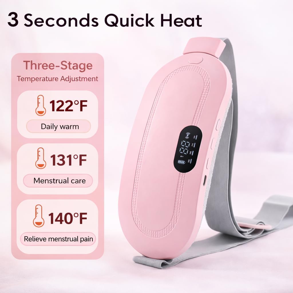 Heating Pad for Period Cramps, Portable Menstrual Heating Pad with Massage, Cordless & Rechargeable, Wearable Heating Belt for Women, Period Pain Relief Device, 3 Heat Levels & 4 Massage Modes