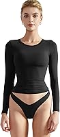 SUUKSESS Women's Double-Lined Buttery Soft Long Sleeve Crop Top T-Shirt - Fitted Crew Neck, 4-Way Stretch Slimming Tee