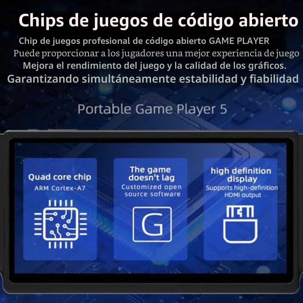 Consola de juegos de mano retro, HC8000 pantalla IPS de 7 pulgadas, 15000 juegos clásicos, 64 GB, batería de larga duración de 5 horas (negro)