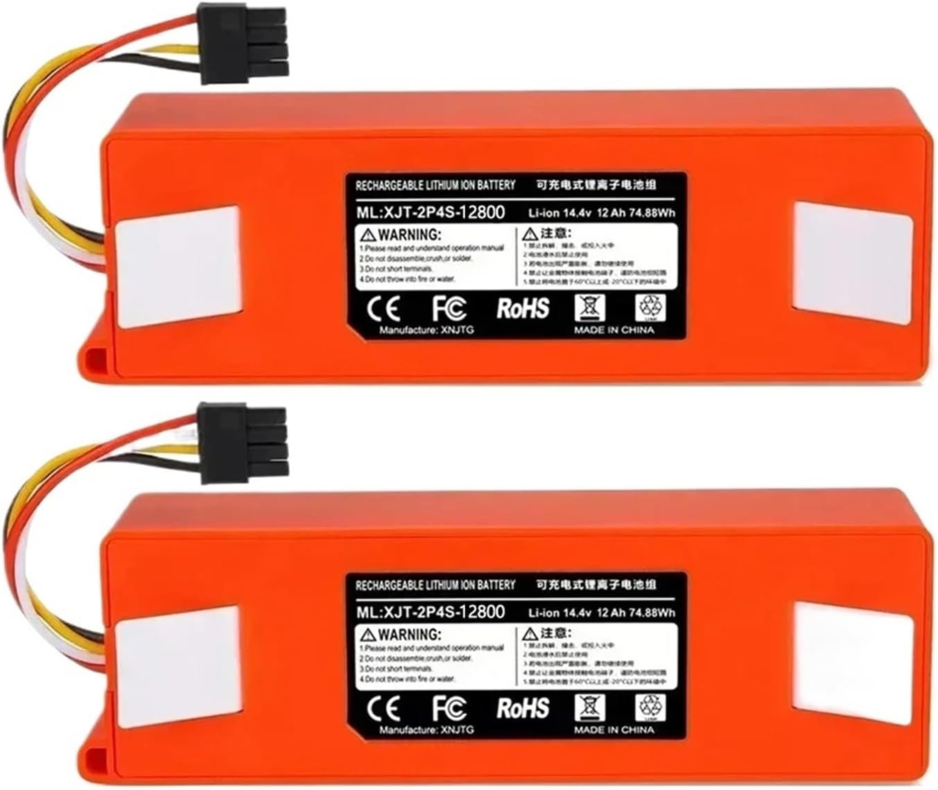 Original 14.4V Robotic Vacuum Cleaner Replacement Battery,Compatible for Roborock S55 S60 S65 S50 S51 S5 MAX S6 Parts(12800mAh x2PCS)