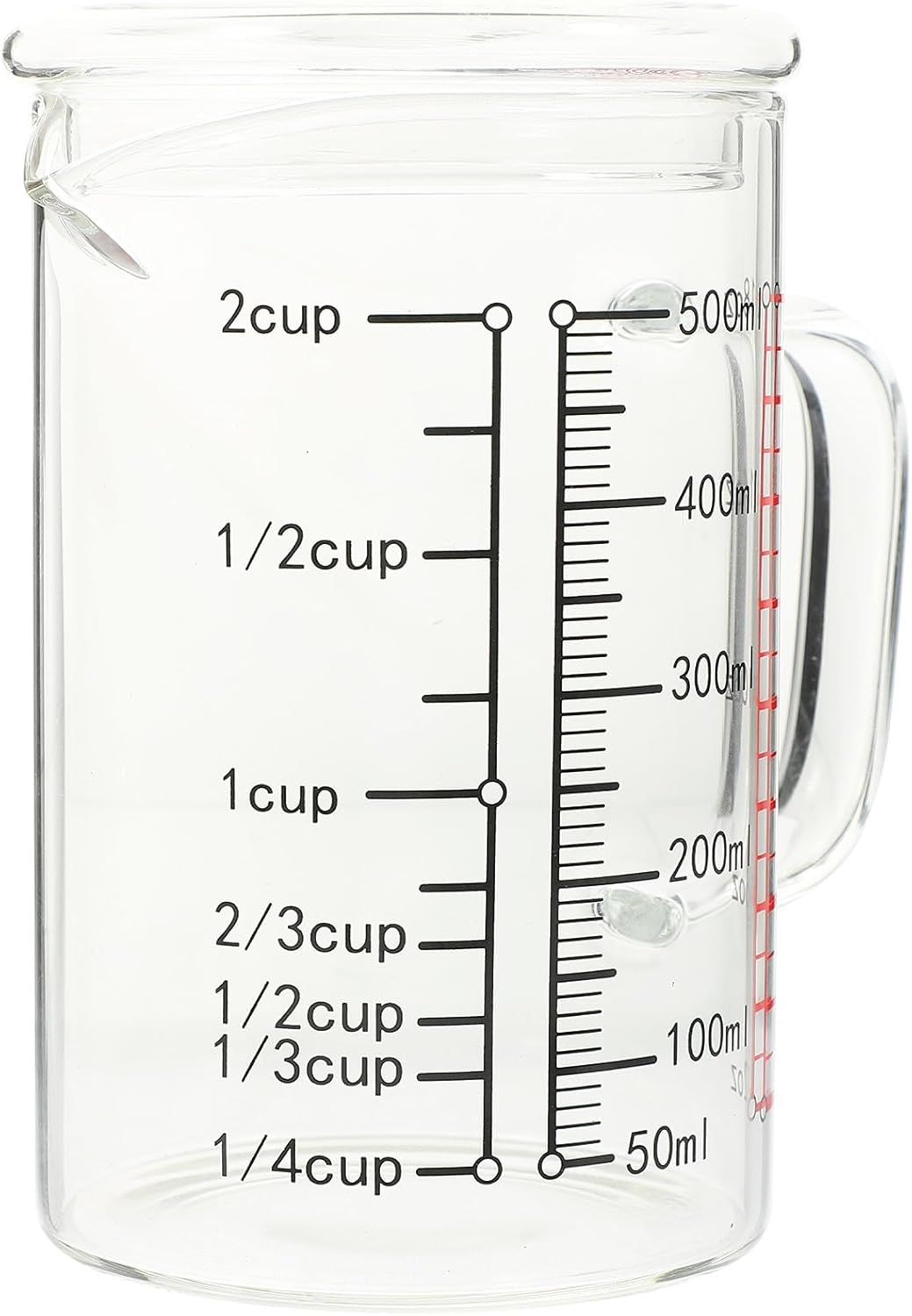 Glass Measuring Cup with Scale and Lid 500ml Borosilicate Glass Milk and Coffee Measuring Mug for Kitchen Baking and Breakfast Use