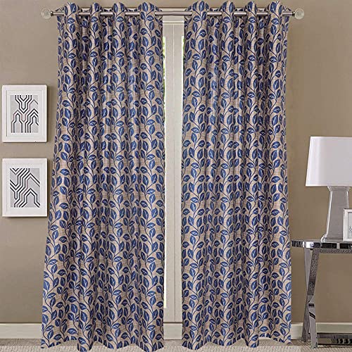 Image of Exporthub 2 Pieces Fancy Design Blue Flowers Leaf Heavy Quality Polyester Eyelet Window Curtains -Length 5 Feet (EHSPR781 54)