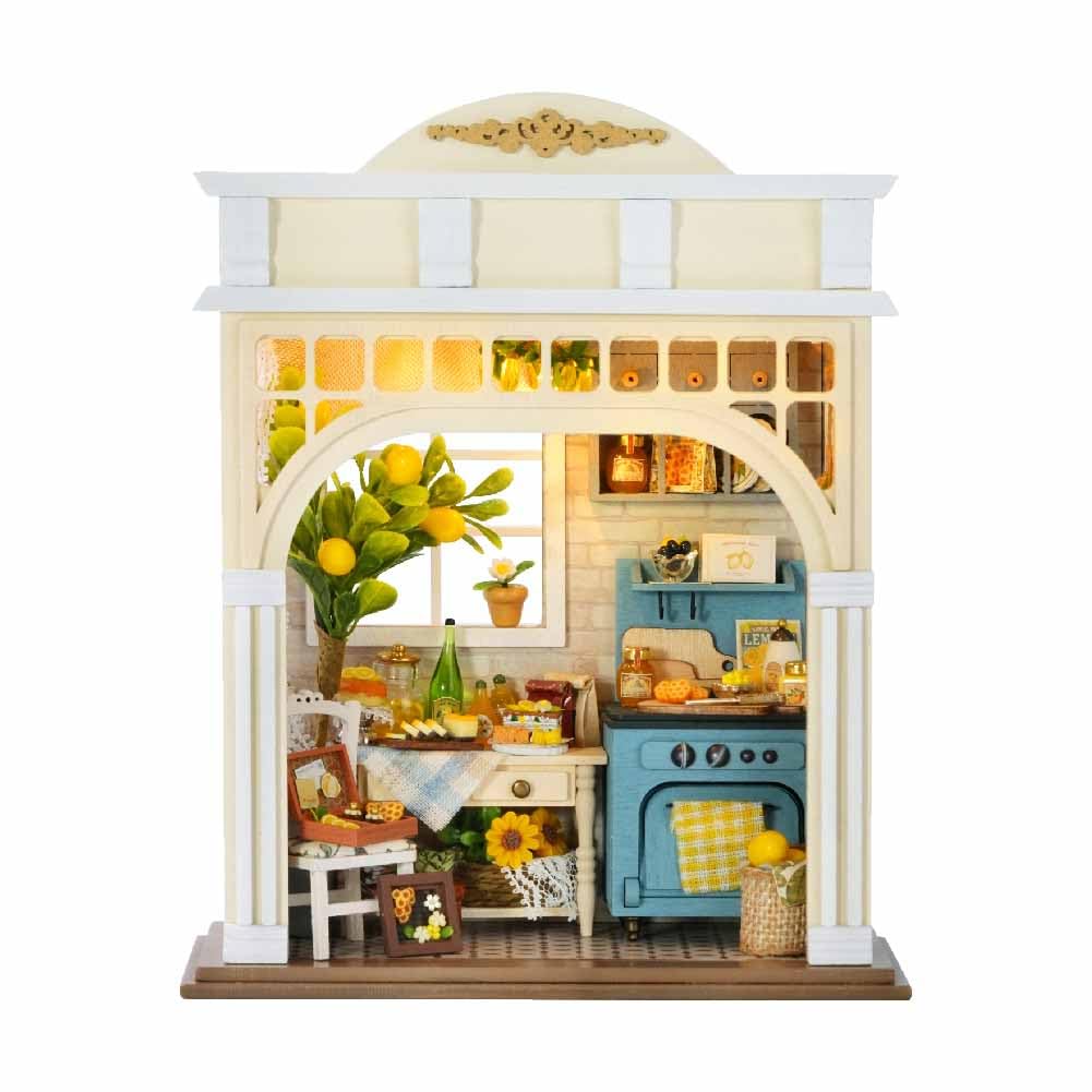 Giocattolo puzzle con mini mobili per la casa delle bambole, kit fai da te per costruire una casa delle bambole in miniatura con illuminazione a LED, accessorio creativo per la casa in scala 1:24
