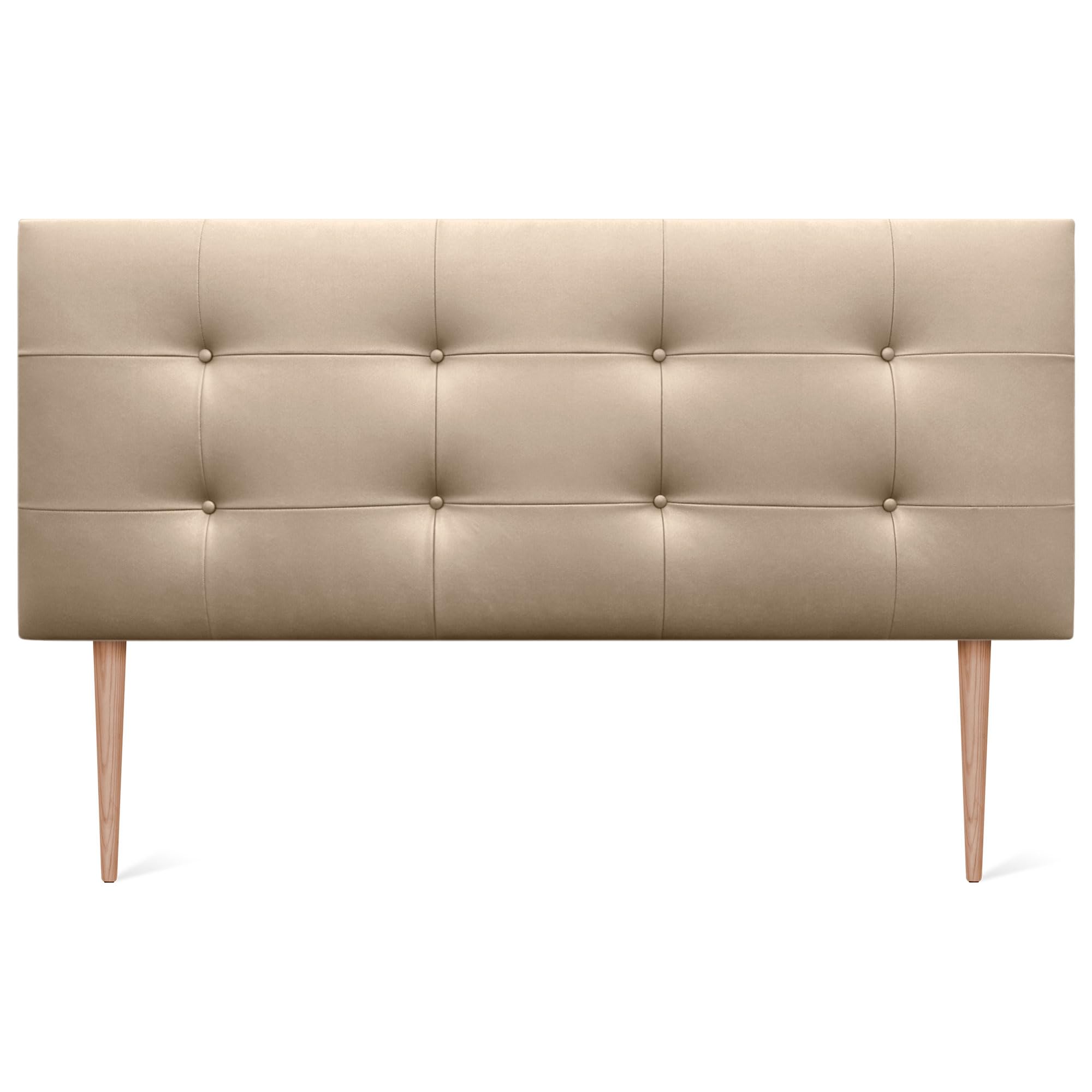 DHOME Tête de lit Capitone capitonnée Acualine en Simili-Cuir ou Tissu avec Pieds en Bois de pin Epaisseur 8cm Têtes de lit Capitone capitonnées capitonnées (Similicuir Champagne, 160 (150/160))