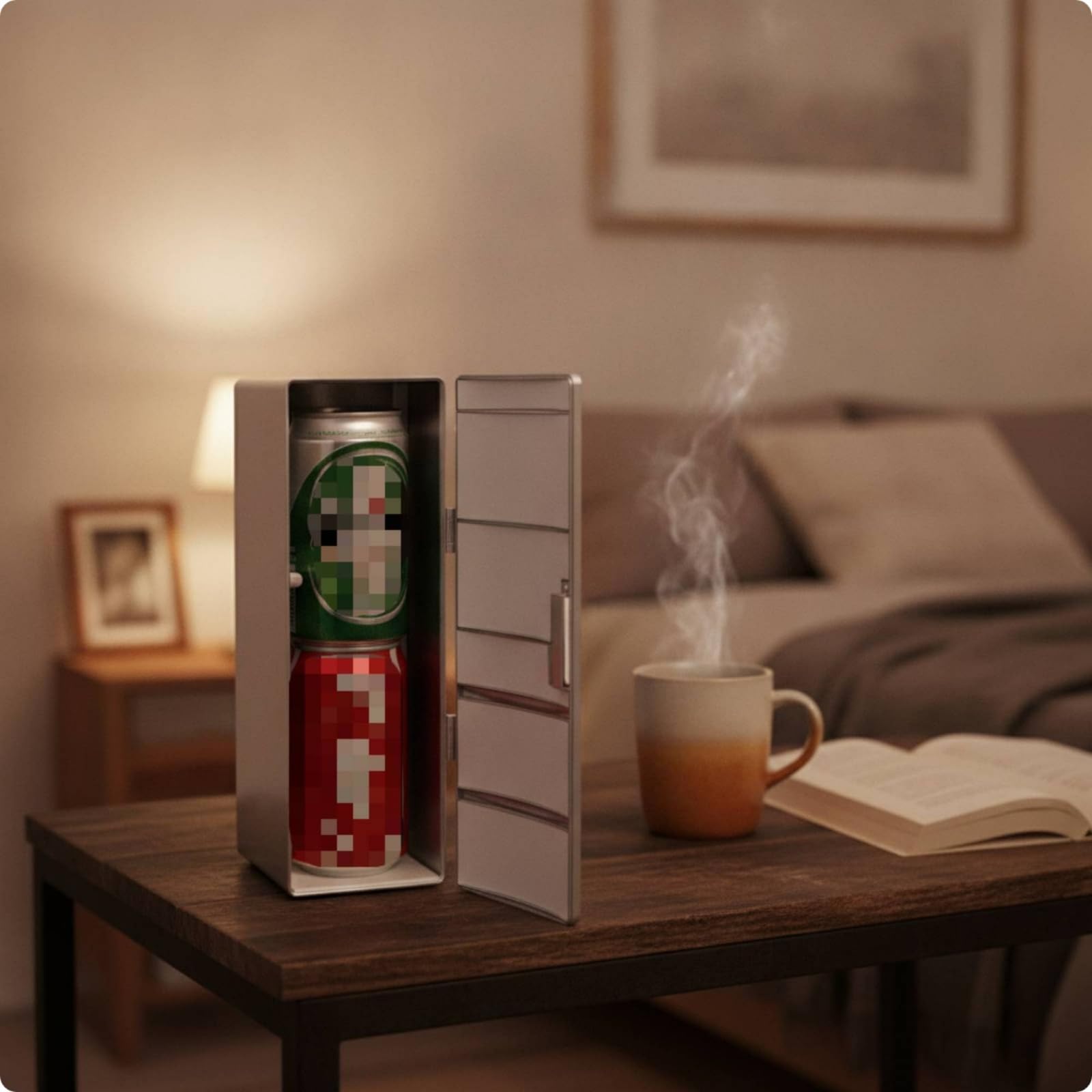 Refrigerador Usb Mini Nevera de Escritorio Calentador Frigorífico Compacto con Diseño Ahorra Espacio y Consumo Máximo 10W Apto para Oficina Hogar Viajes Estudio