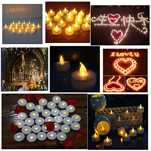 Image of YIWER Tea Lights LED Tea Light Candles 200 Hours Pack of 50 Realistic Flickering Bulb Battery Operated Tea Lights for Seasonal Festival Celebration Electric Fake Candle in Warm Yellow