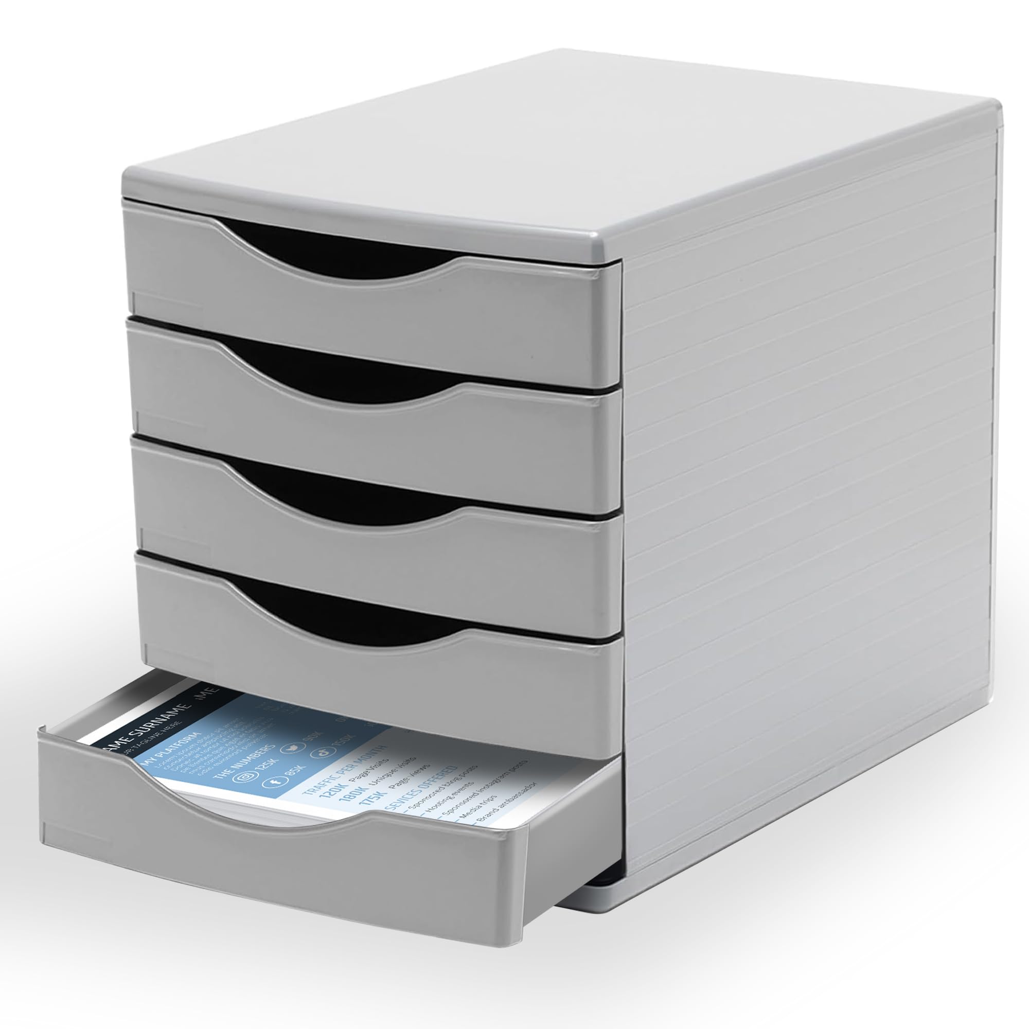 Deflecto Grey Desk Drawer Set featuring 5 x 60mm Drawers in Timeless Grey - Desktop A4 Storage